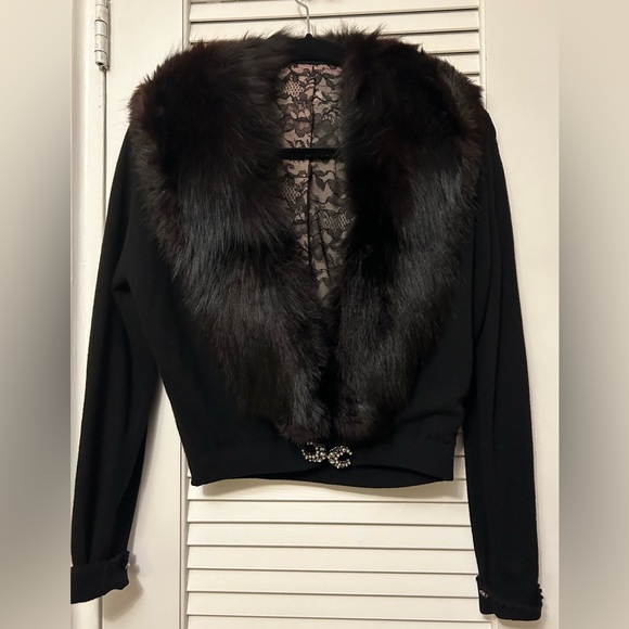 Harel Sweaters - Vintage RARE Harel Fox Fur Collar Cashmere Sweater Size Medium